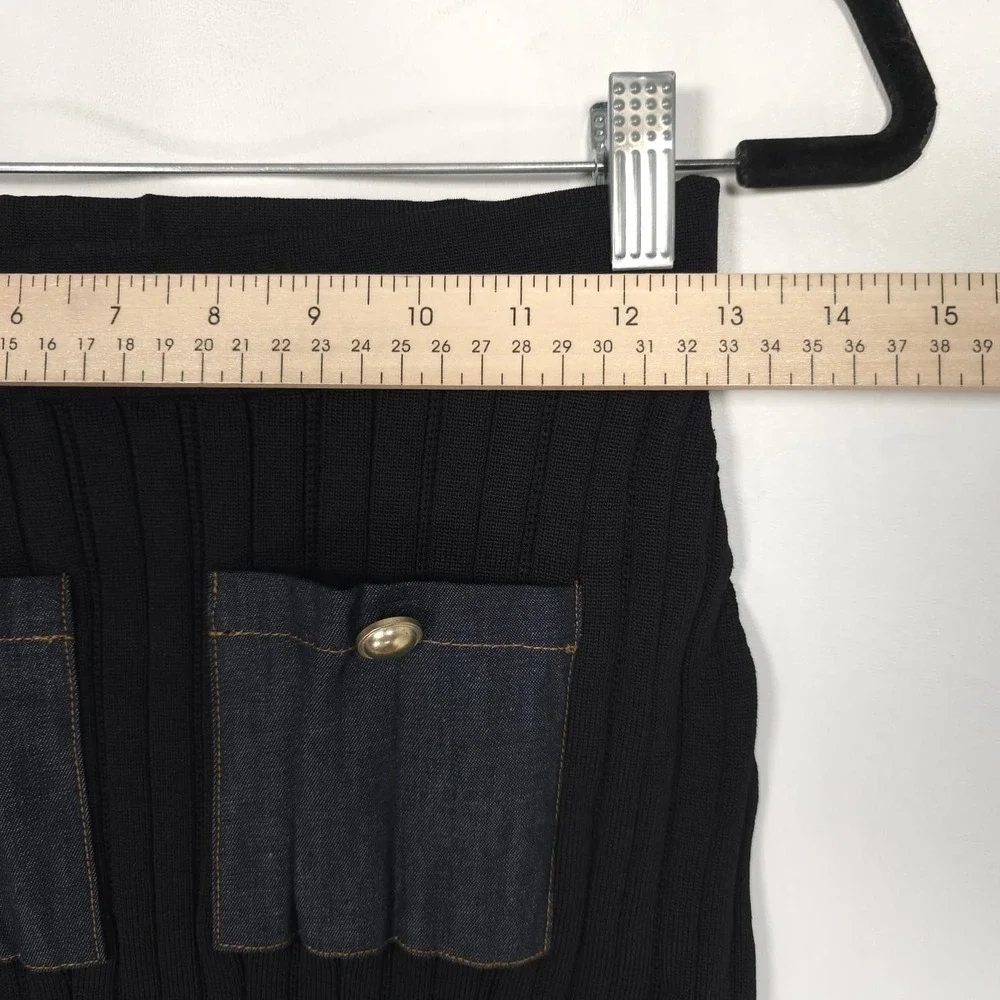 ANTHROPOLOGIE MAEVE Women's New SMALL Denim Pocket Knit Mini Skirt Black 4120